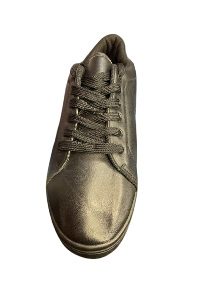 Black Faux Leather Low-Top Sneakers – Casual Walking Style Used